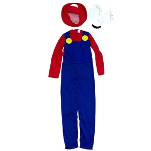 Child's Deluxe Super Mario Brothers Costume Size Small 5-6 Hat Gloves Stash incl
